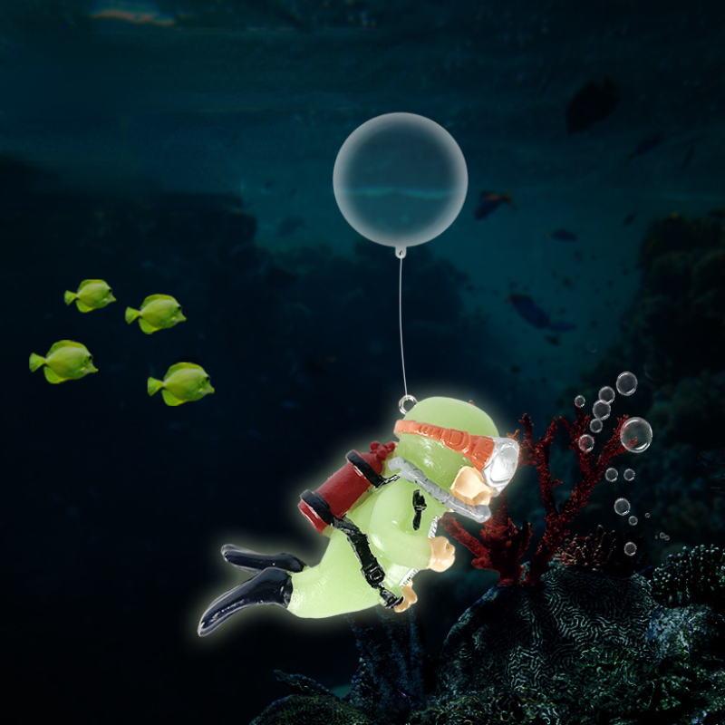 Aquarium Fish Game - Luminous Green Mini Diver Kawaii Simulated