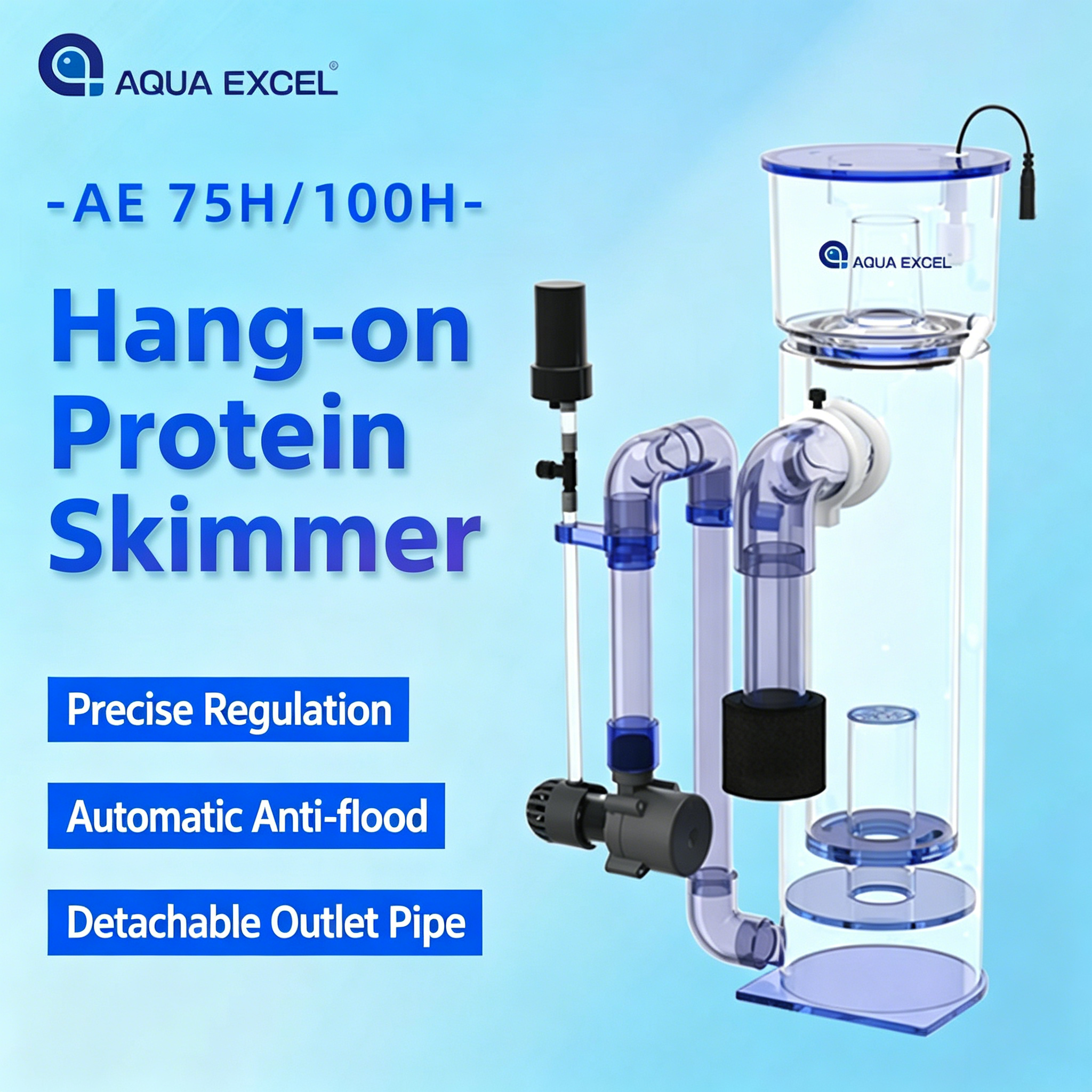 Protein Skimmer Reef - AQUA EXCEL AE-75H/100H Hang-on DC Aquarium