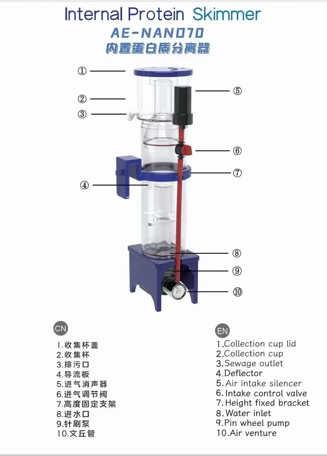 110-240V Aqua Excel Nano 40D 5 - огляд і ціна Protein Skimmer Reef